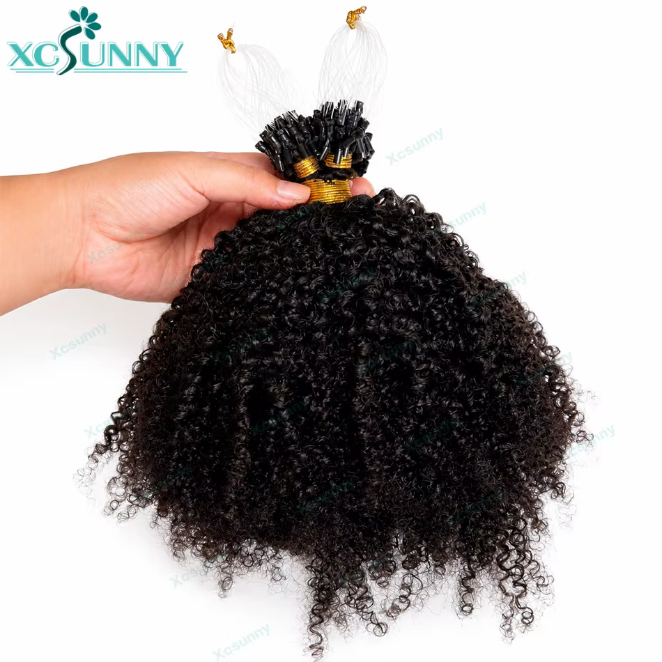 Afro crépus bouclés Microlink Extension de cheveux humains 4C Micro anneau Extensions cheveux humain