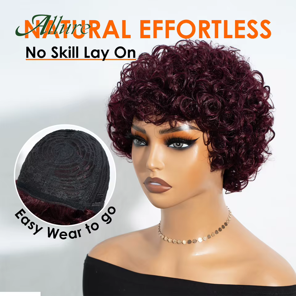 Perruques en cheveux humains Jerry Curly pour femmes noires, perruque courte pixie afro bouclée de 1
