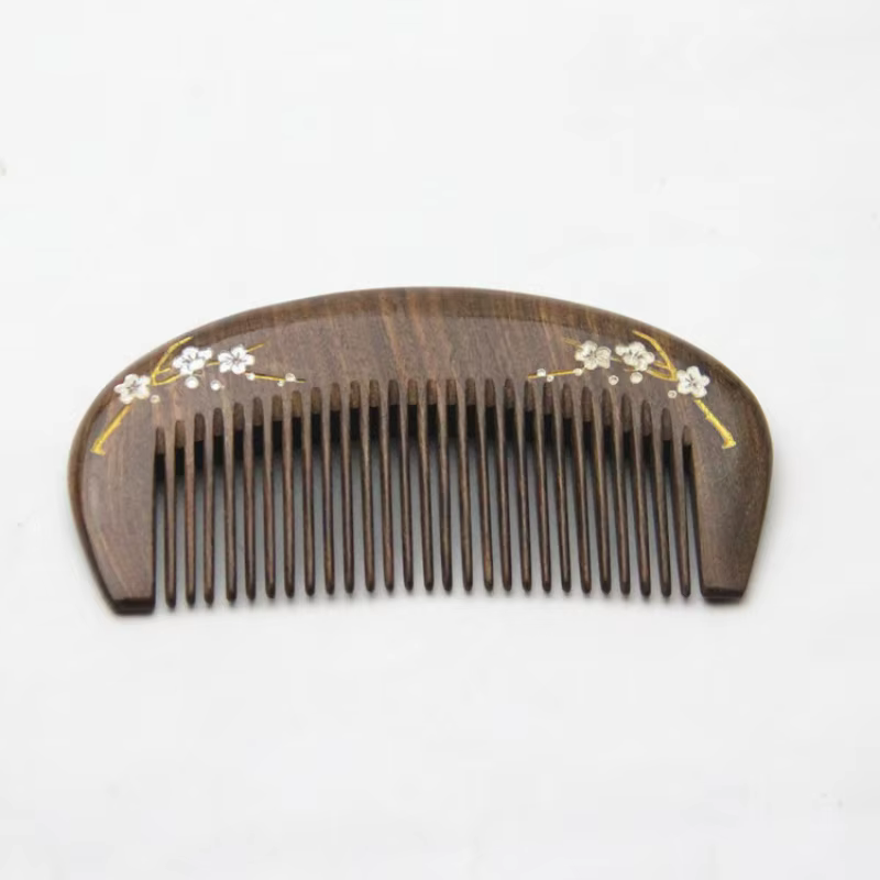 Peigne à cheveux en bois de santal naturel, brosse à cheveux de massage de santé, branches dorées, f