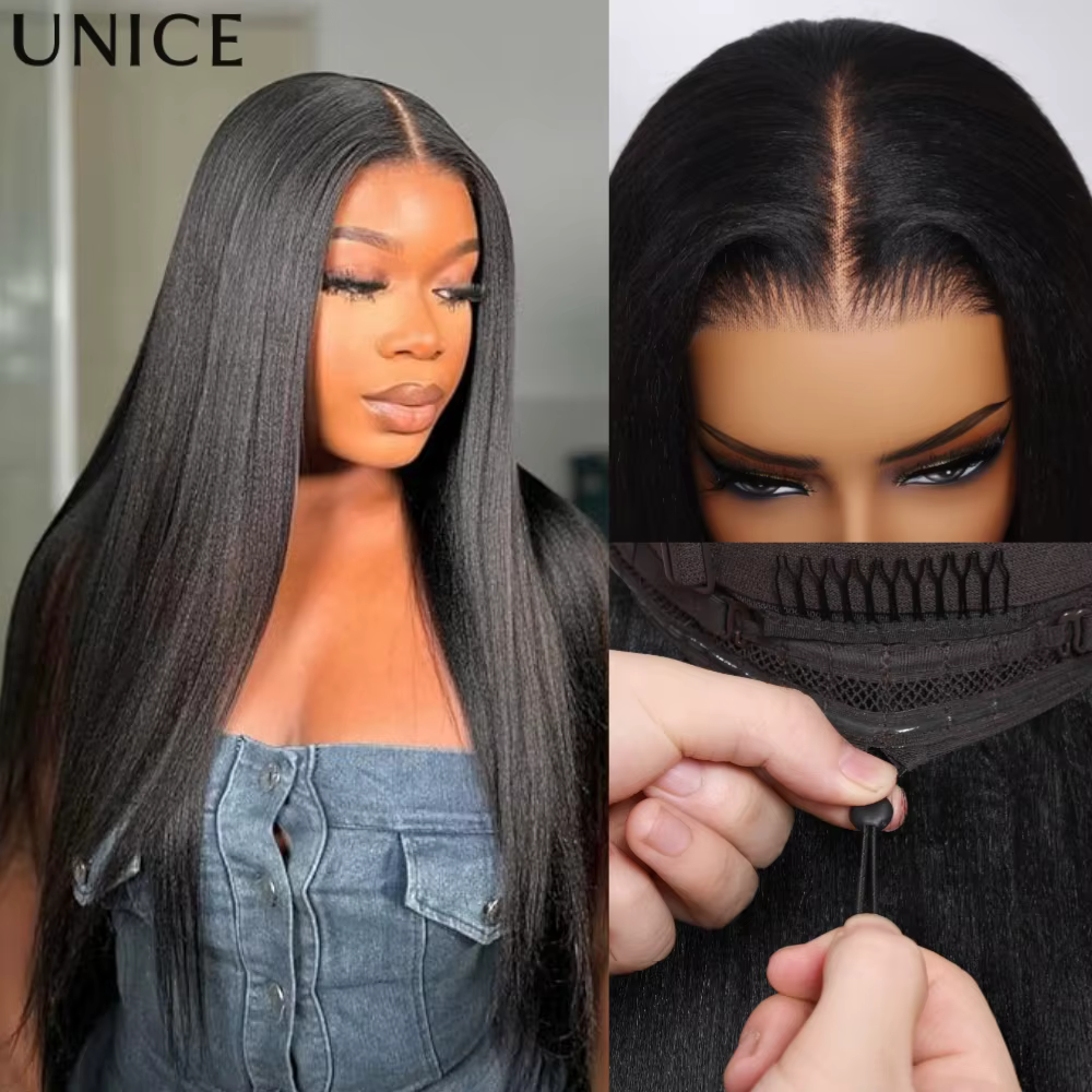 Perruque lisse Yaki UNice 7x5 Lace Bye Bye Slip ™   Perruque sans colle en cheveux humains prête à p