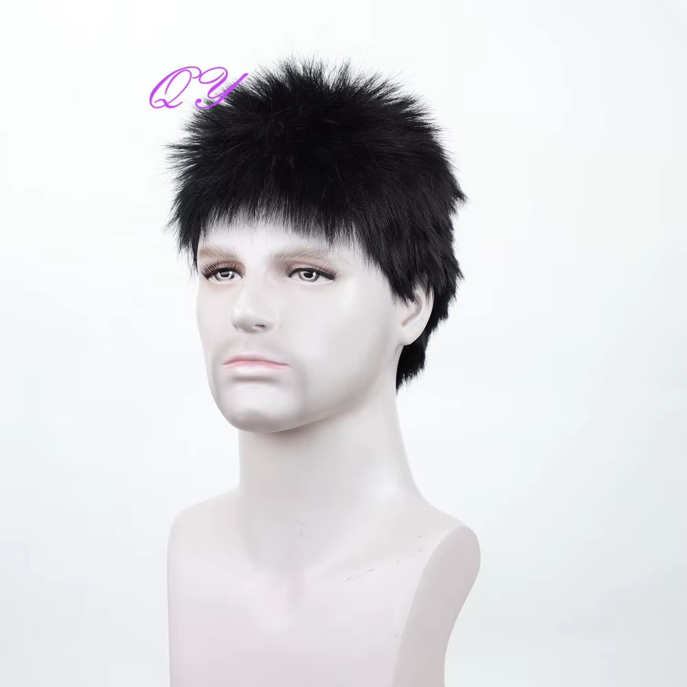 Perruque synthétique courte de 2 pouces pour hommes, noire, belle avec frange, coupe Pixie, perruque