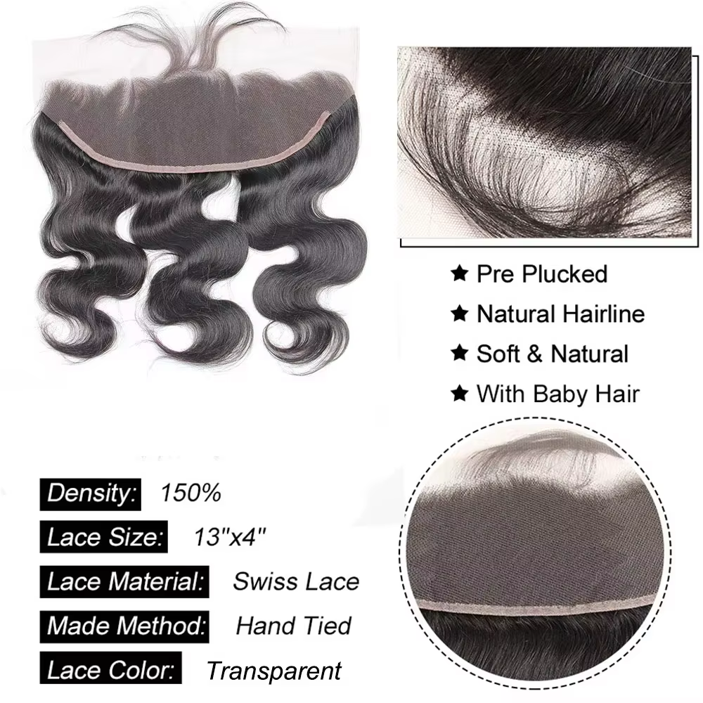 Lots de Cheveux Humains Péruviens Non Traités Ondulés avec Closure Frontale Invisible Effet Peau Mou