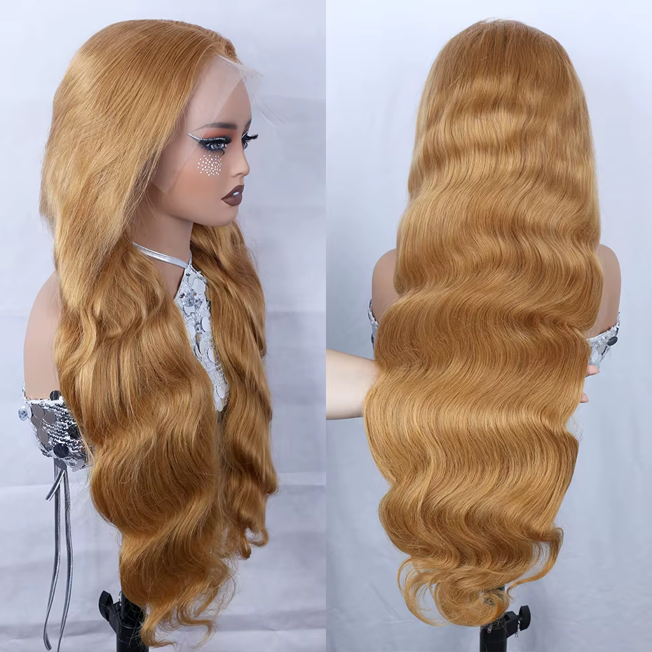 # Perruques Lace Front en Cheveux Humains Couleur Blond Miel 27, Pré-épilées, Perruque Frontale HD T