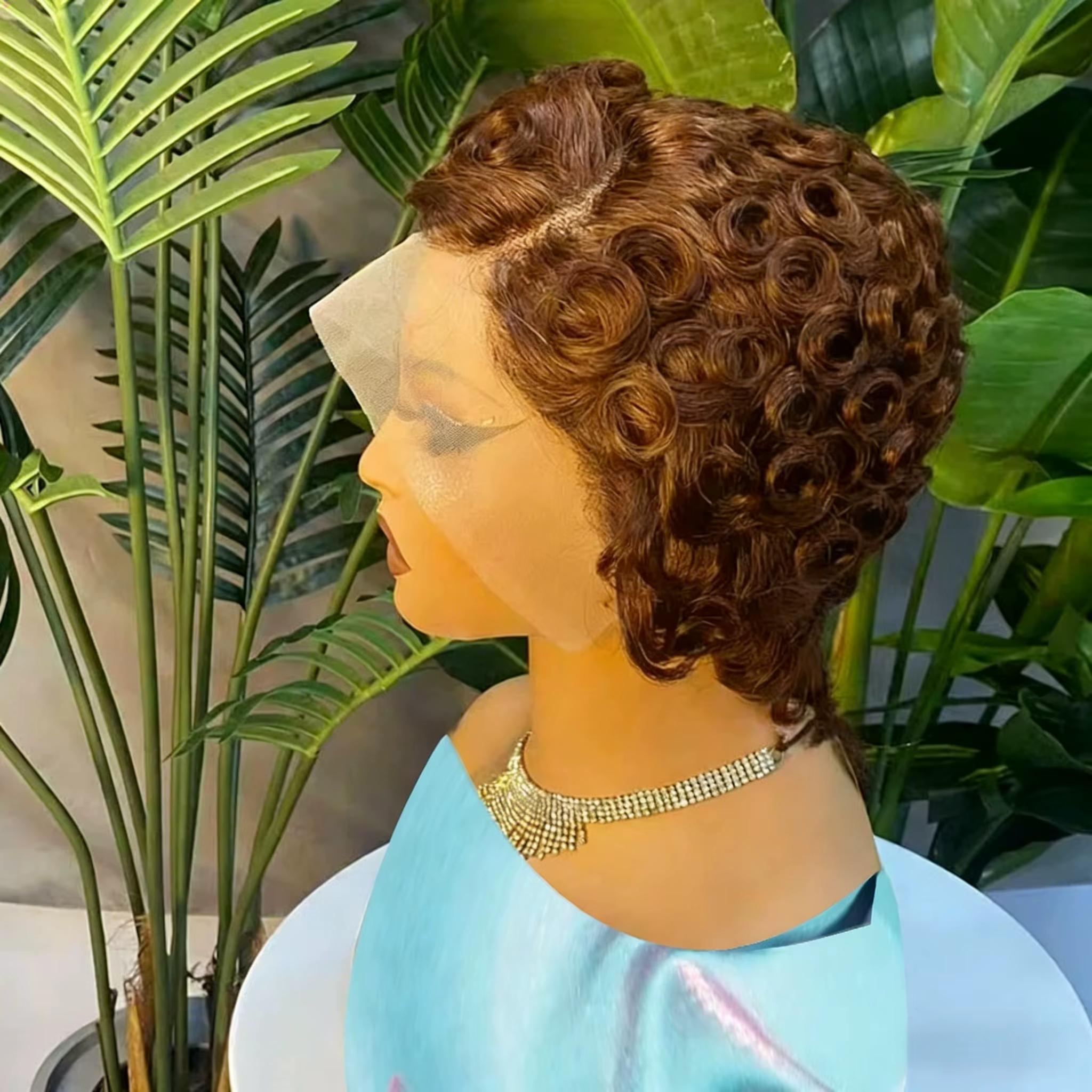 Perruque Lace Front Wig naturelle bouclée, coupe Pixie 13x4, cheveux courts, densité 180%, 6 pouces,