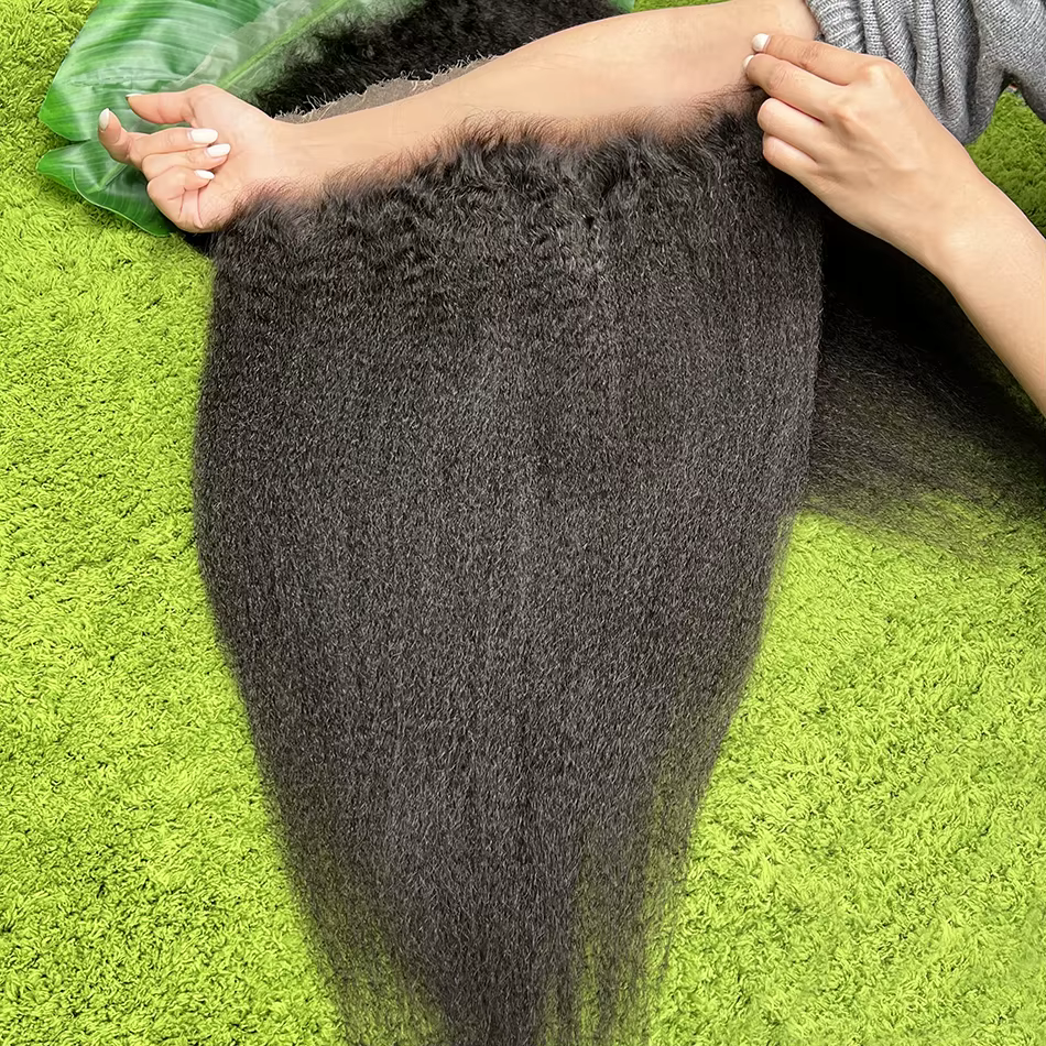 Cheveux humains lisses crépus 13x6 HD Lace Frontal # Cheveux humains vierges bruts, couleur naturell