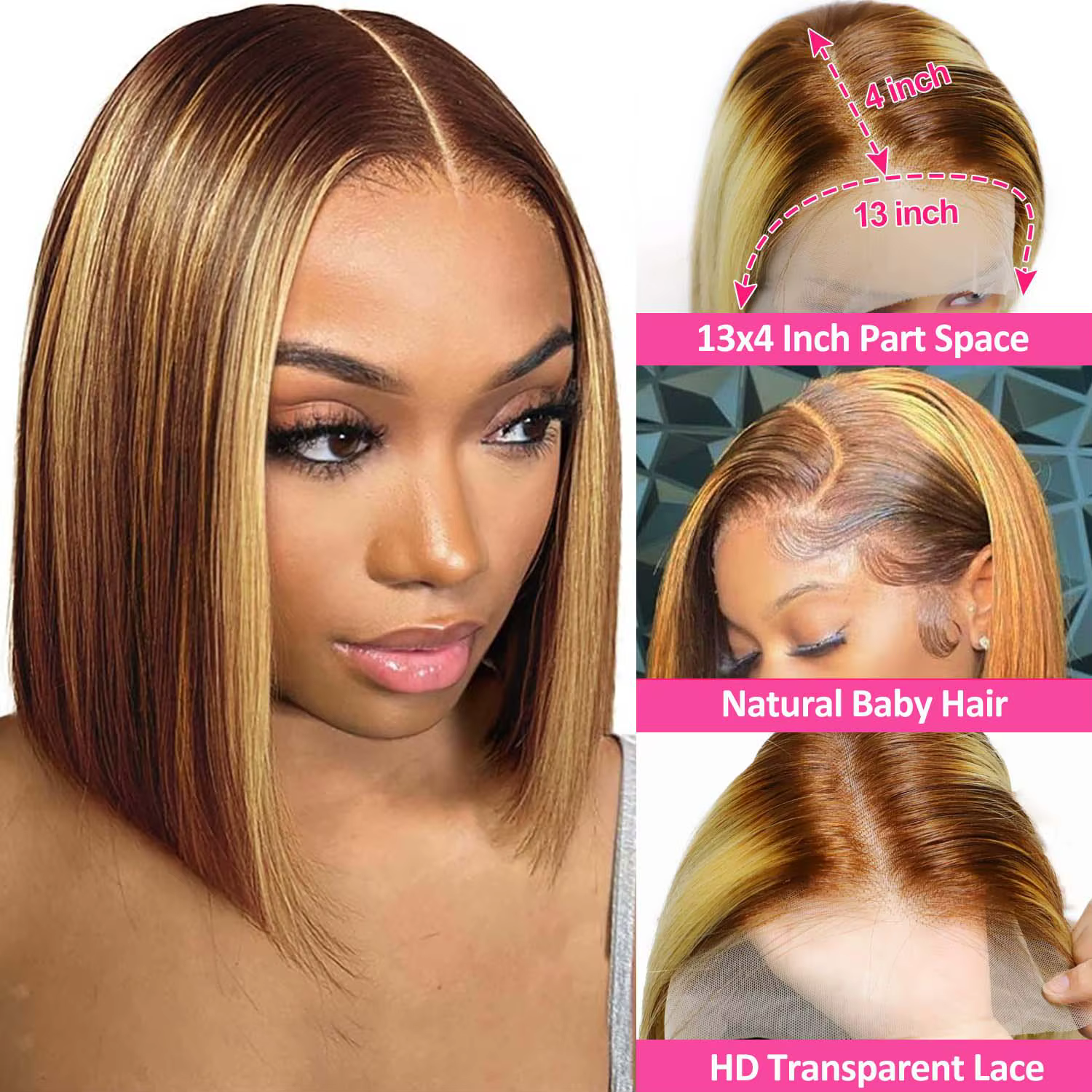 13x4 Transparent dentelle avant Bob perruque cheveux humains Ombre miel blond 13x4 perruques 10-16 p