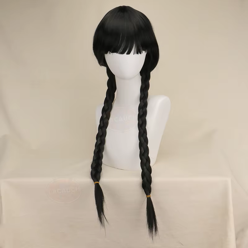 mercredi addams Robe Perruque wednesday addams Cosplay Deguisement Adulte Enfant Noir Longues Robes