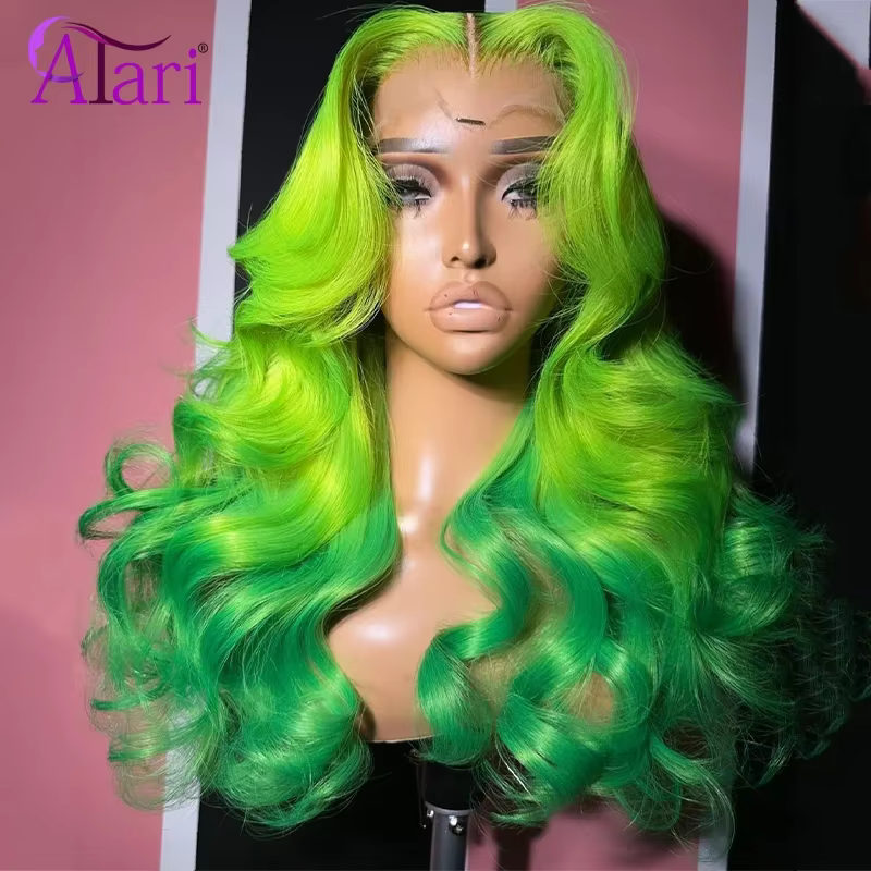 Perruques de cheveux humains Body Wave, vert menthe ombré, perruque droite 613, dentelle transparent