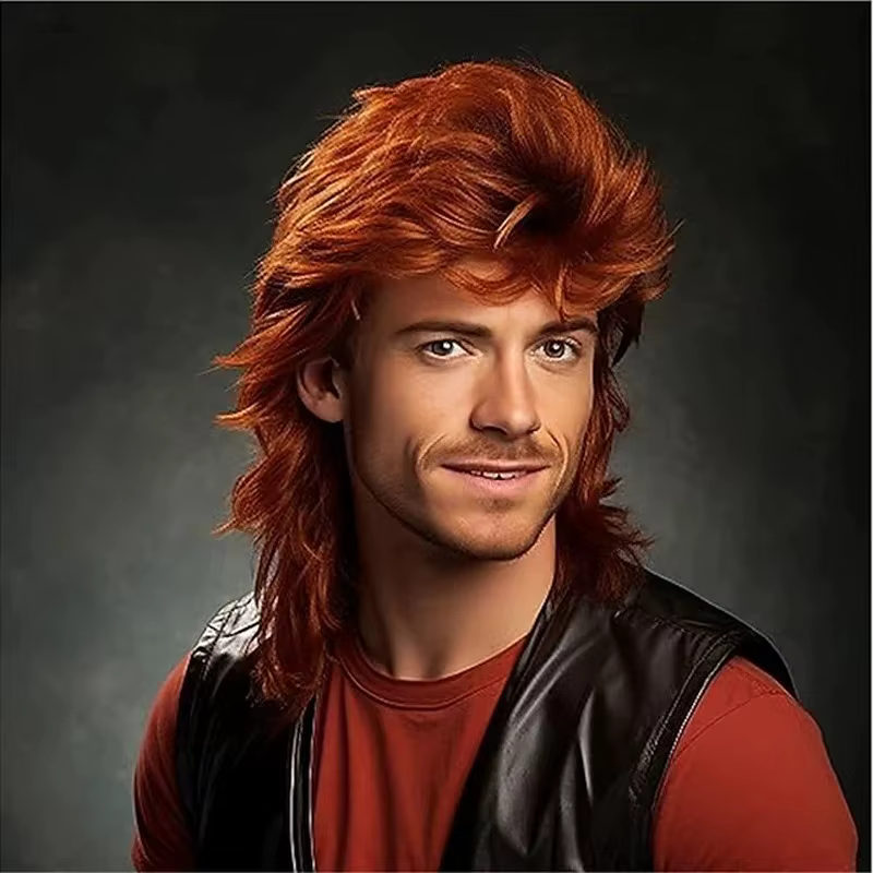 Perruque Rock Mullet pour hommes |   Perruque de fête costumée Joe Dirt |   Mullet de cheveux synthé