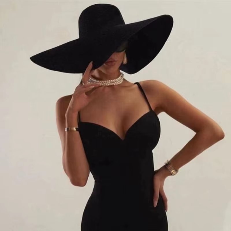 Nouveau Style rétro grand chaud à large bord laine Fedora chapeau noir feutre chapeau arc plat disqu