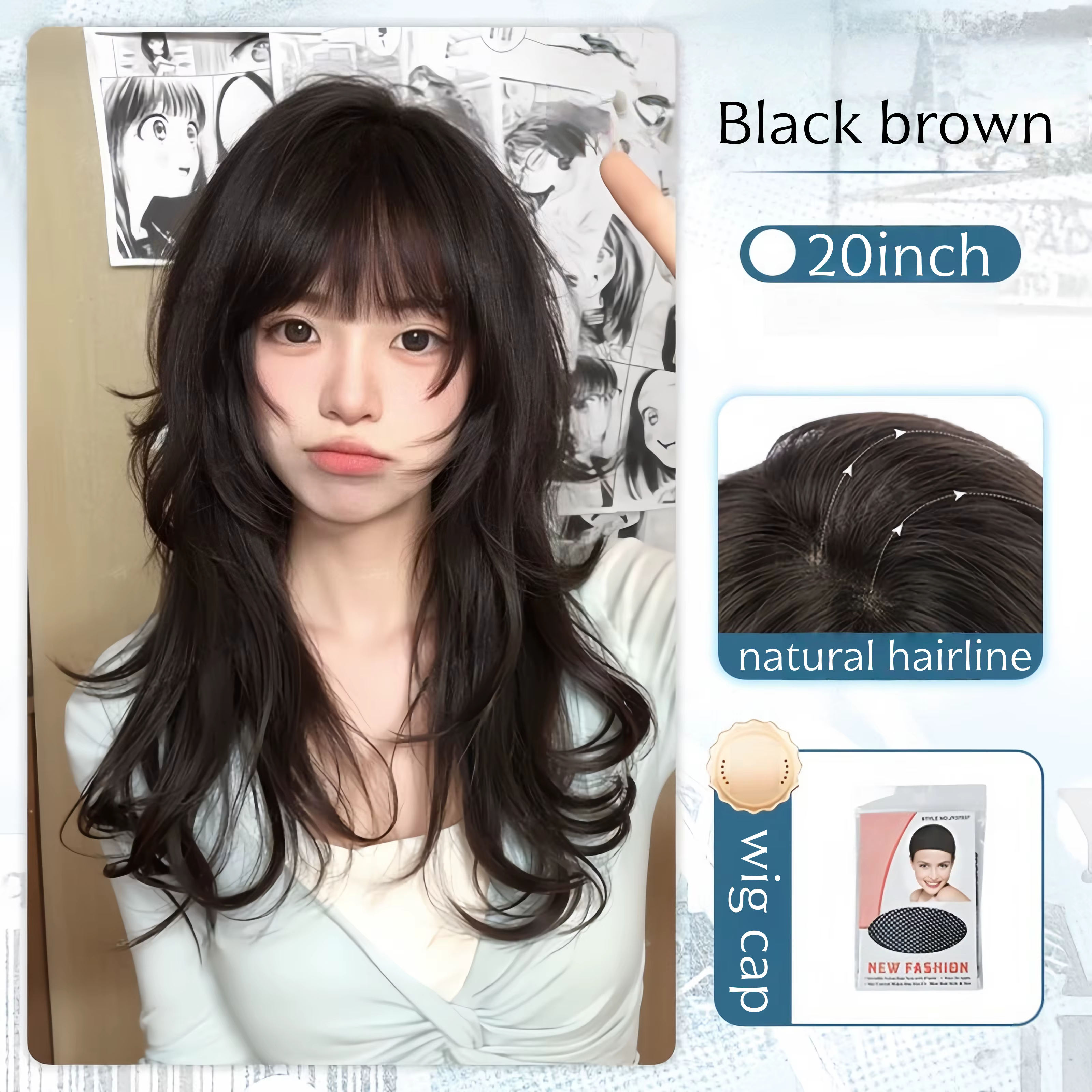 Perruque de Cosplay avec frange, cheveux bouclés pour femmes, coiffure de style japonais, perruques 