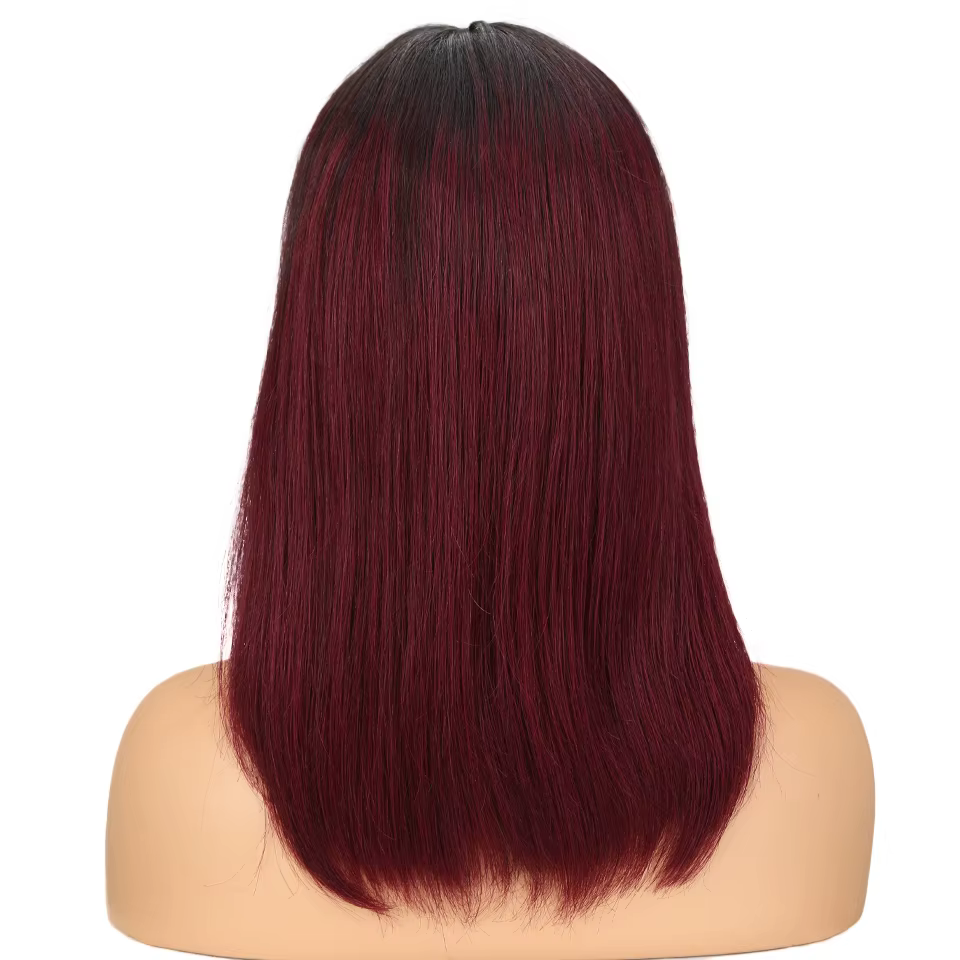 Perruque Bob Lace wig brésilienne naturelle lisse, cheveux longs, brun, rouge, partie T, perruque La