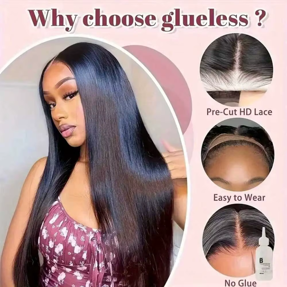 Perruque Lace Frontal Wig sans colle naturelle, cheveux lisses, 40 pouces, 6x5, pre-plucked, 13x6, H