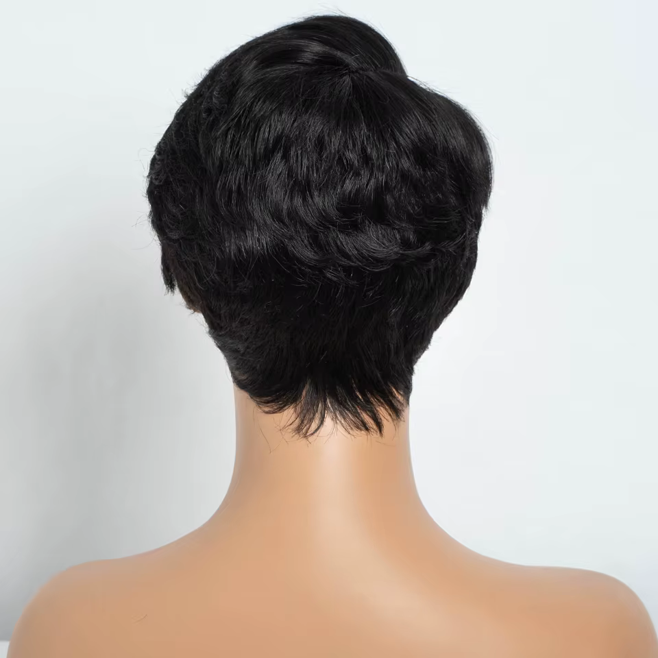 Lekker noir court coupe lutin 13X1 C partie dentelle avant 100% perruque de cheveux humains pour les