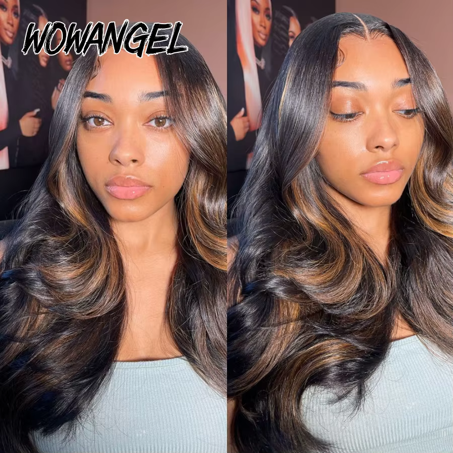 WOWANGEL-Perruque de cheveux humains Bye Bye Noeuds, 1B30 Highlight HD Lace Closure Wig, Body Wave H