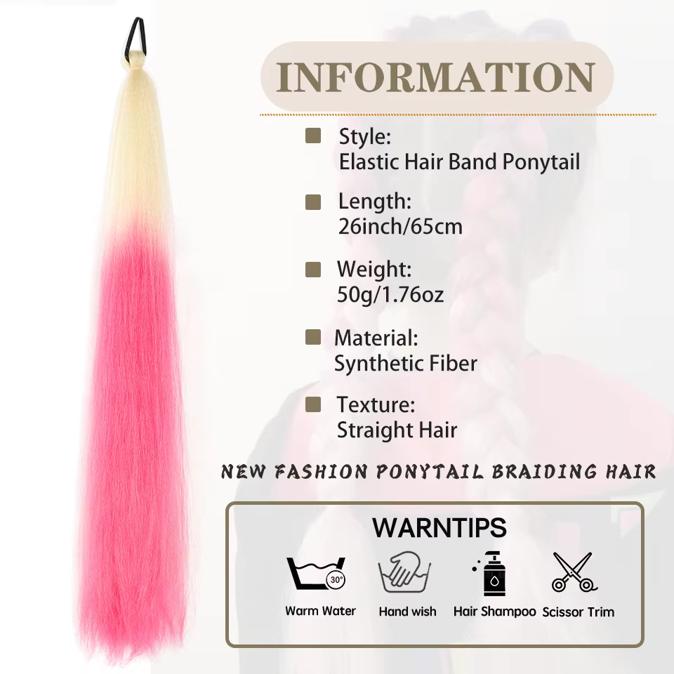LUPU Extension de queue de cheval synthétique avec bandeau élastique pour cheveux 26 "longue queue d