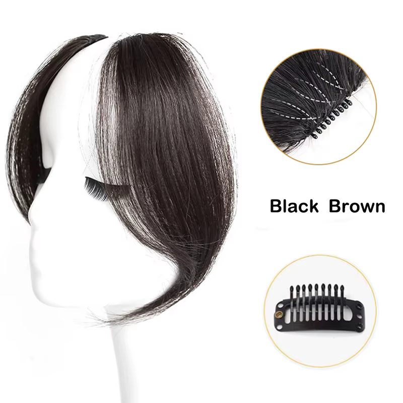 Extensions de cheveux synthétiques à frange centrale, 2 pièces/ensemble, faciles à clipser sur le fr