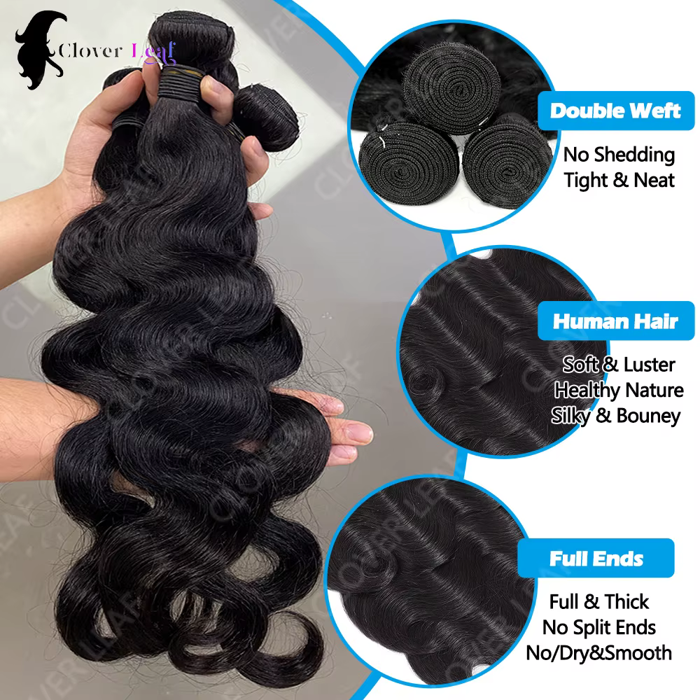 Mèches Body Wave Brésiliennes Naturelles avec Closure, Tissage de Cheveux Humains, 24 Pouces, 4 Tage