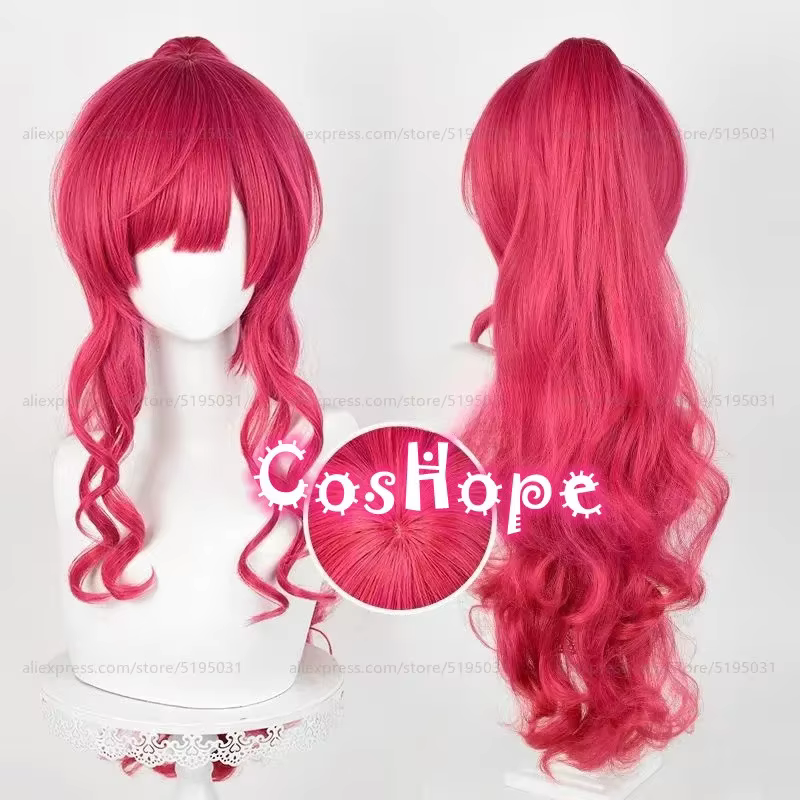 Pinkie Pie Cosplay perruque Pinkamena Diane Pie 70 cm perruque avec queues de cheval Rose rouge perr