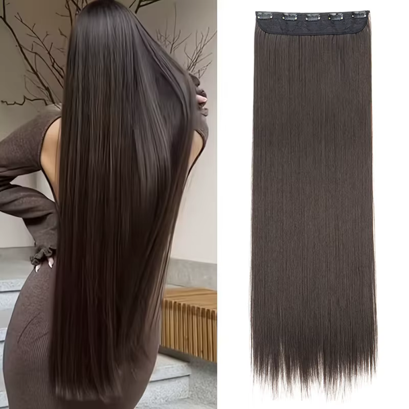 Extension de cheveux synthétiques longs et lisses de 32 pouces/40 pouces, à clipser, résistante à la