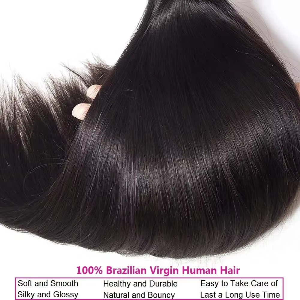 Extensions de cheveux brésiliens vierges Remy à double trame, lisses comme des baguettes, 26, 36, 40