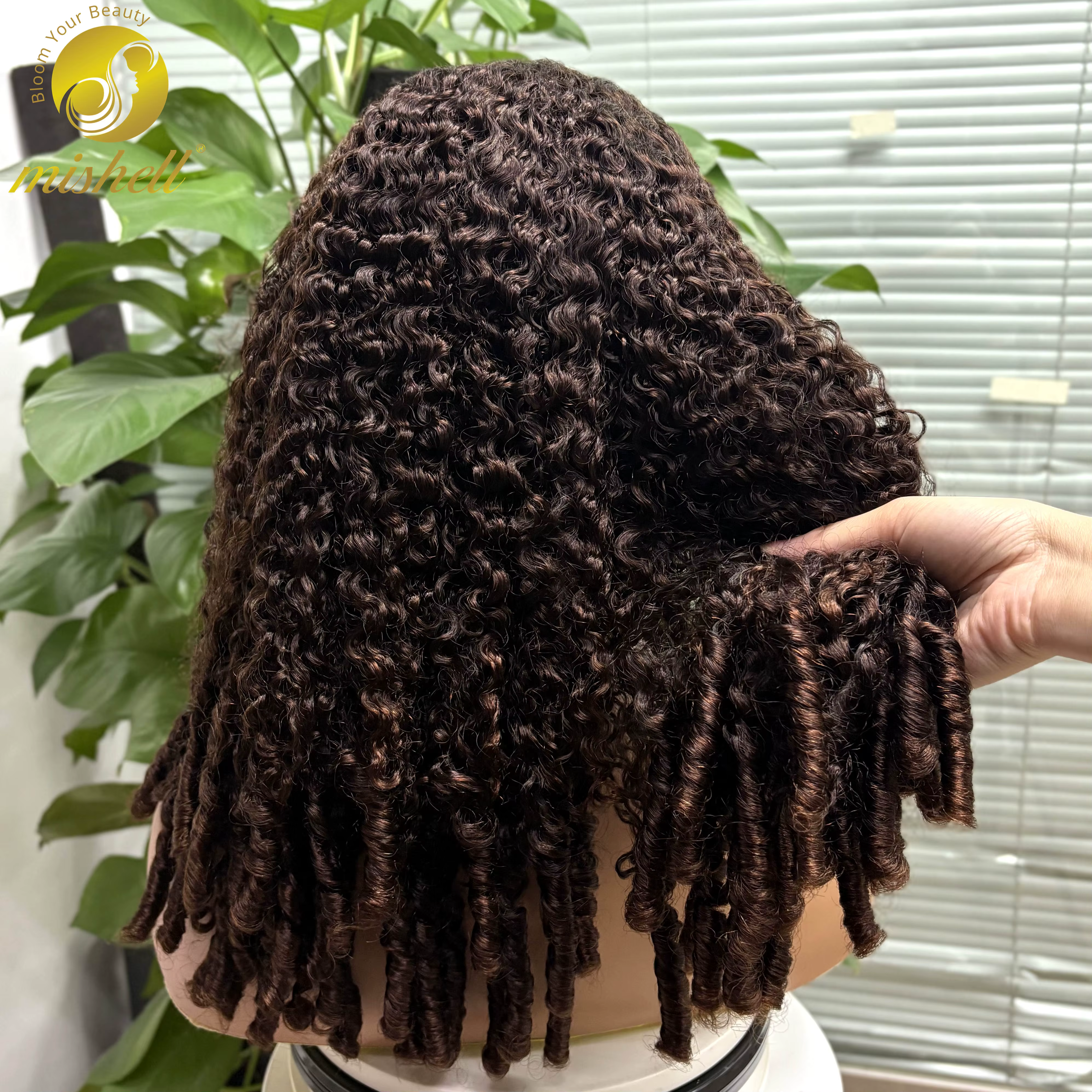 Perruques de cheveux humains bouclés en spirale ombré foncé sans colle 350% 5x5, avec fermeture en d