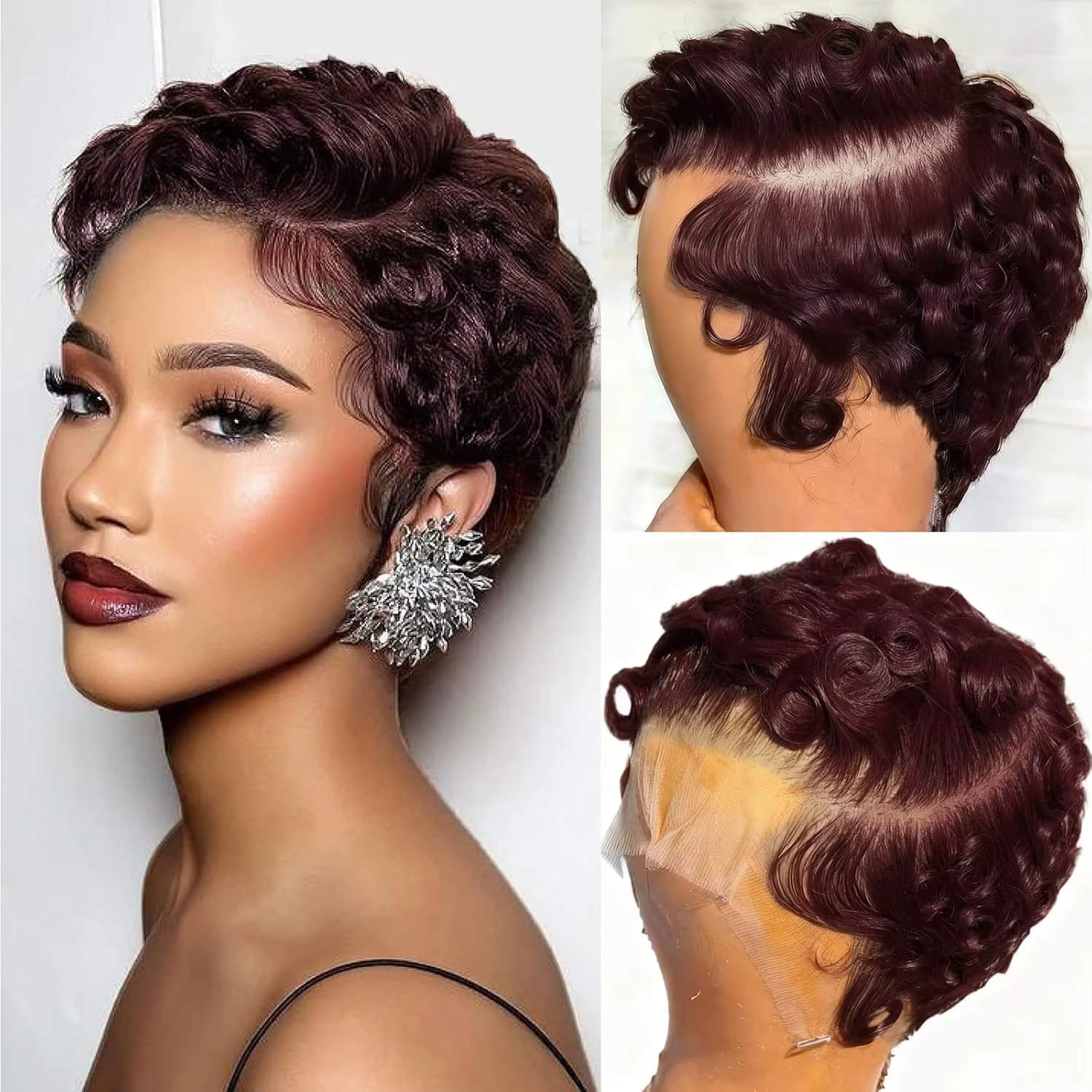 Perruque Lace Front Wig naturelle, cheveux courts bouclés, coupe Pixie, 13x4, 13x, perruques frontal