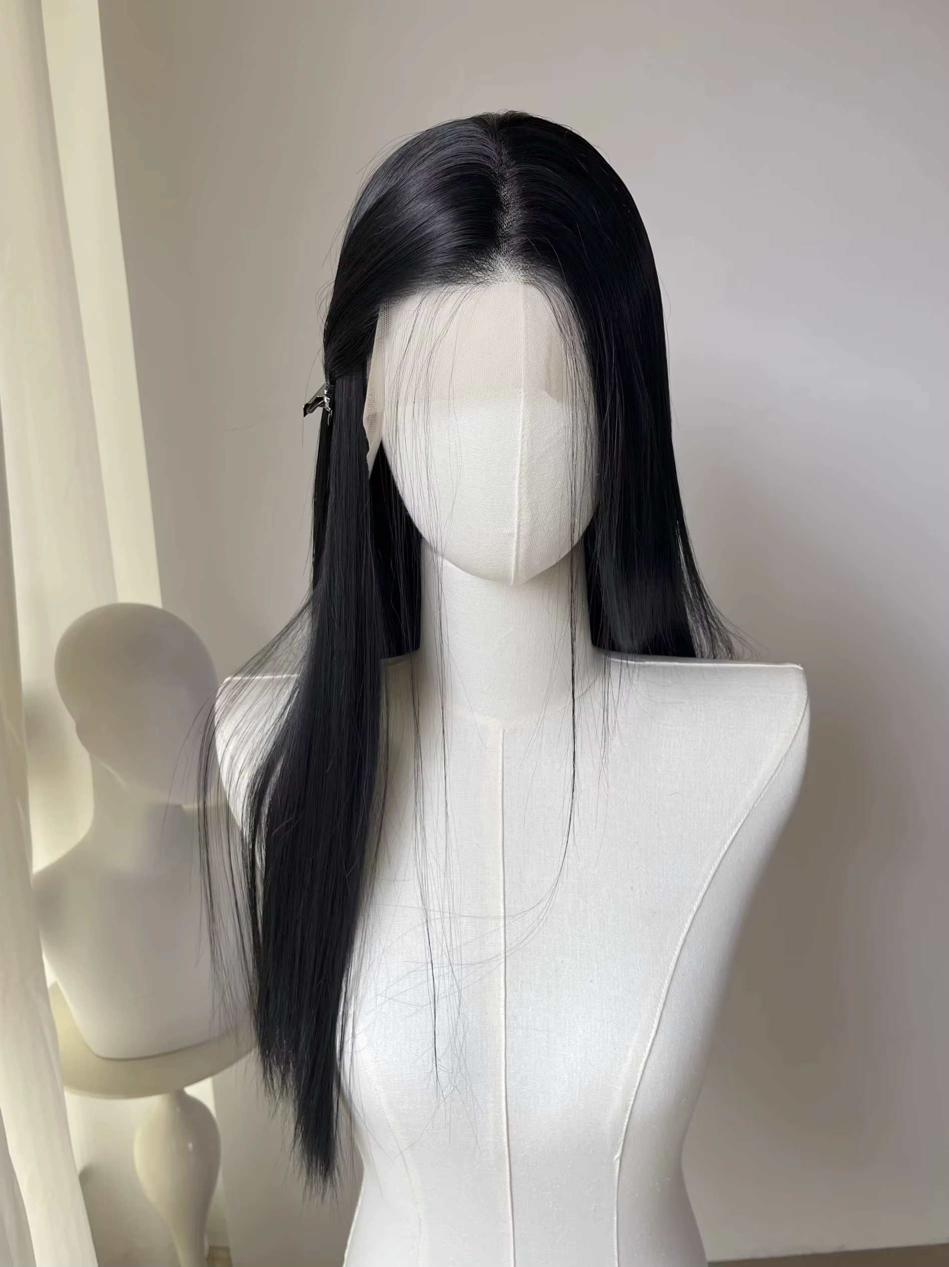 Perruque Lace Front Wig synthétique noire 26 pouces, 13x4, perruque Lolita noire pour usage quotidie