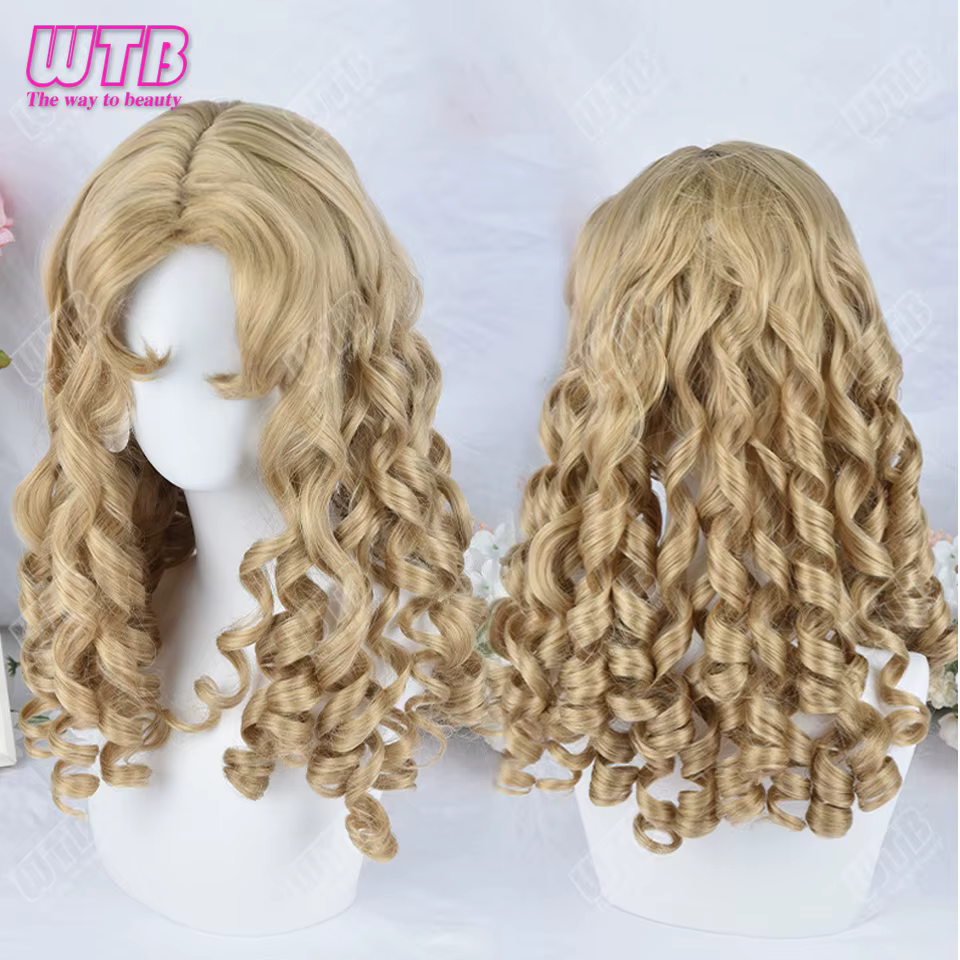 Perruque Lolita synthétique longue bouclée pour femme, perruque rétro romaine longue bouclée blonde,