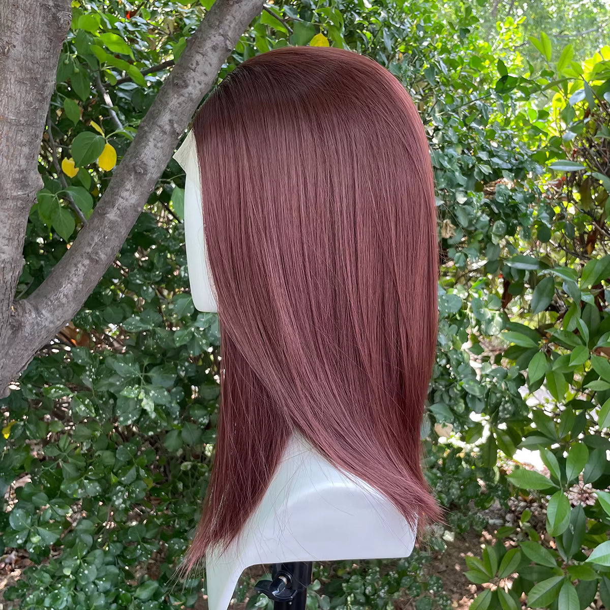 Perruque Lace Front Wig synthétique sans colle, longueur d'épaule rouge marron 13x4, perruque avec r