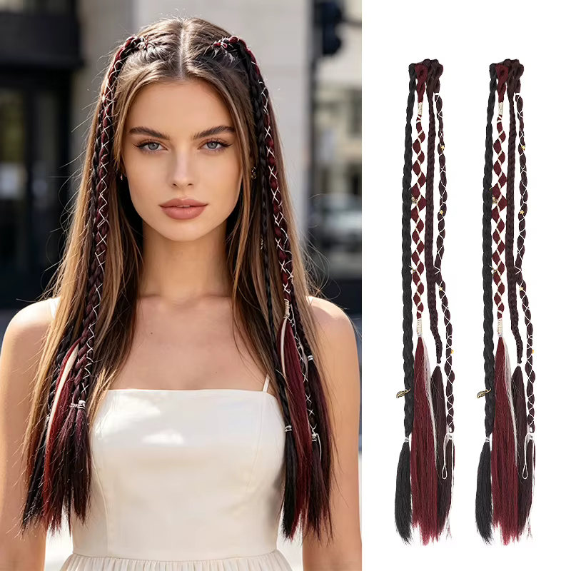 Lot de 2 extensions synthétiques tressées – Style à 4 brins avec accessoires charmants, rapides et f