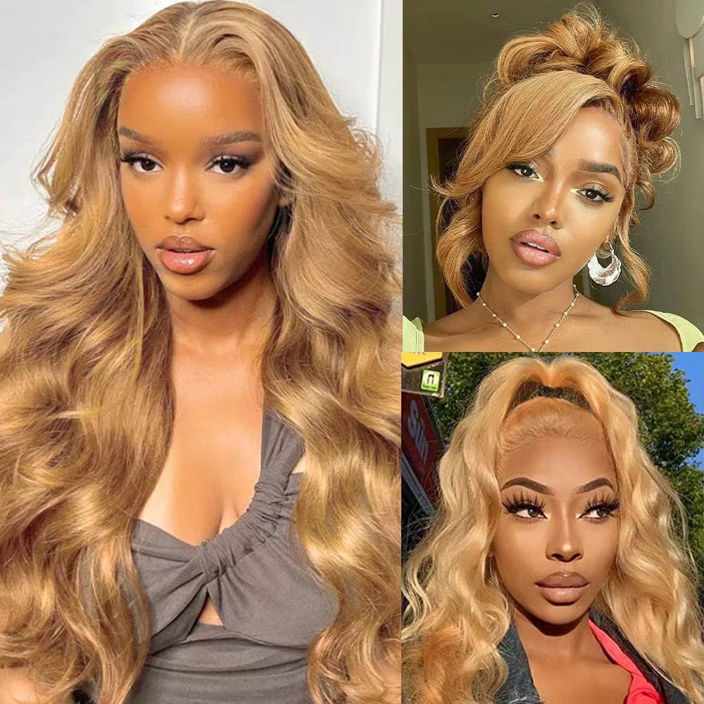 Perruque Lace Front HD 28 pouces en cheveux humains blond miel 13x4, densité 180%, couleur blond mie