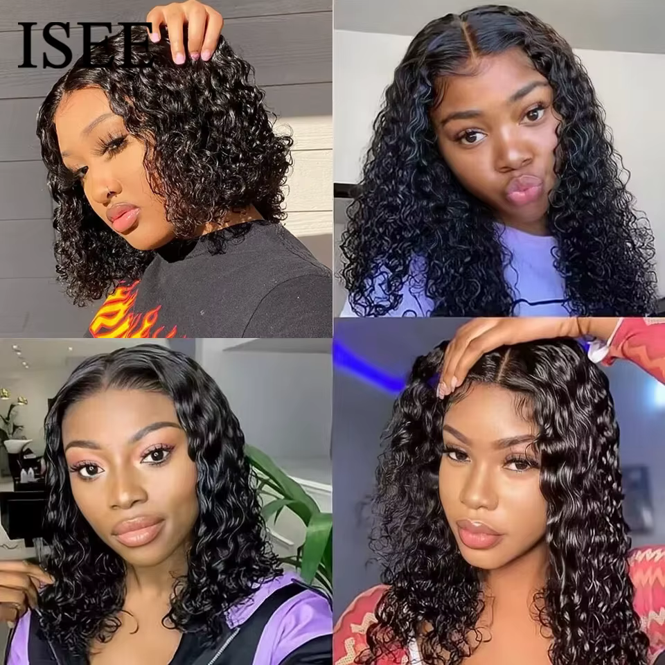 ISEE Hair-Go Glueless Wigs, Water Wave Wig, Short Bob Wig, Transparent, Pré-Cut, Pre-Plucked, 6tage