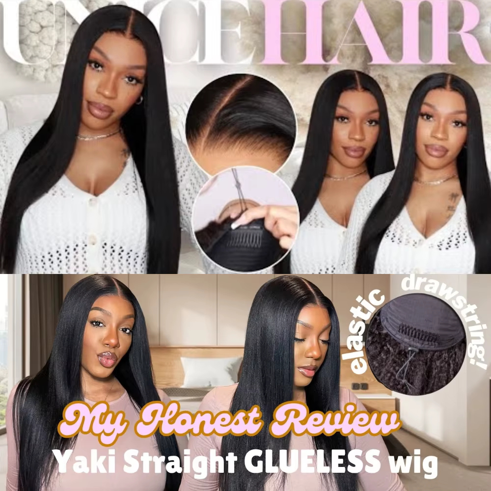 Perruque lisse Yaki UNice 7x5 Lace Bye Bye Slip ™   Perruque sans colle en cheveux humains prête à p