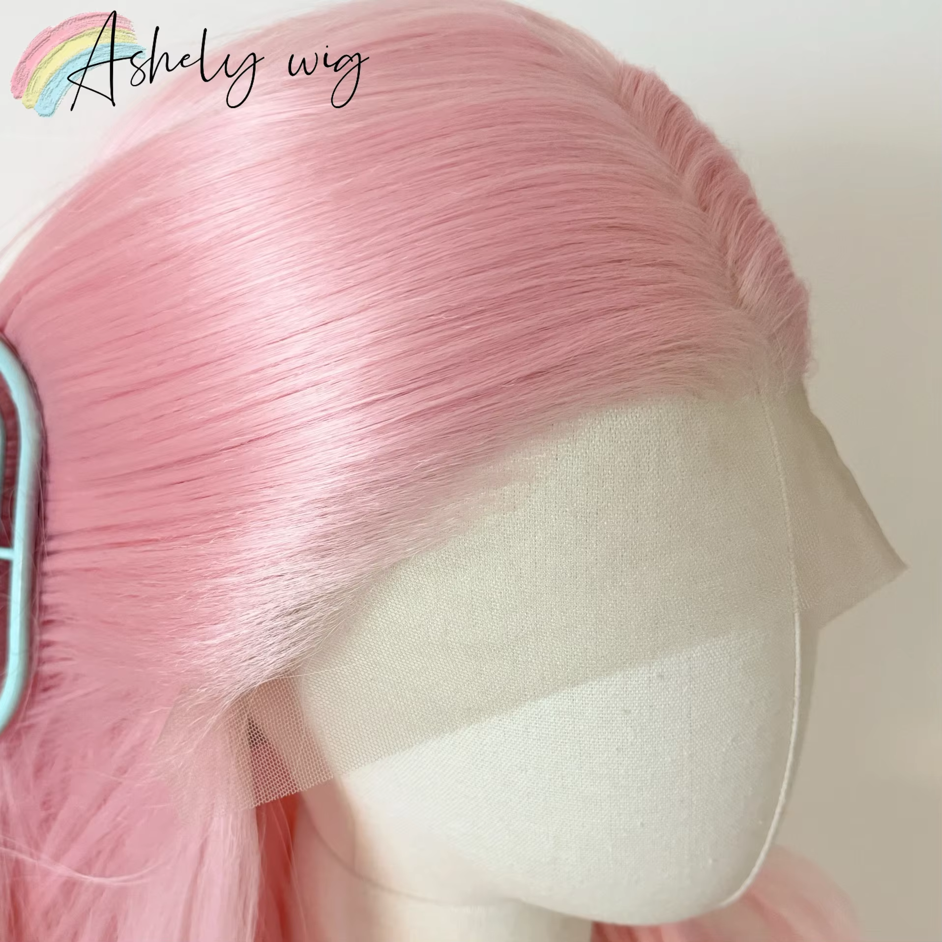 Perruque Lace Front Wig synthétique rose clair 13x4, perruque de 26 pouces longue et lisse, perruque