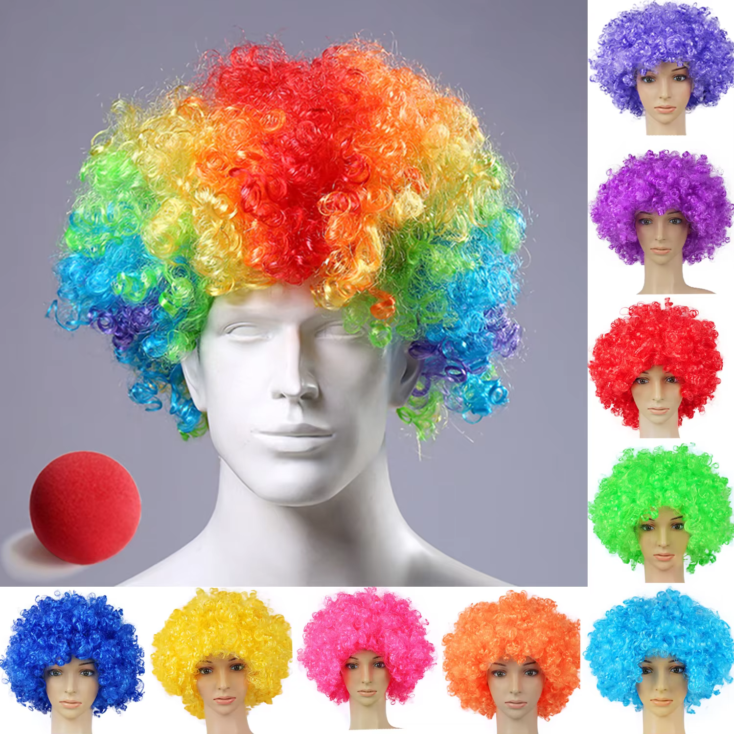 Perruque de Clown colorée perruque synthétique Afro bouclée Cosplay pour hommes femmes perruque de f