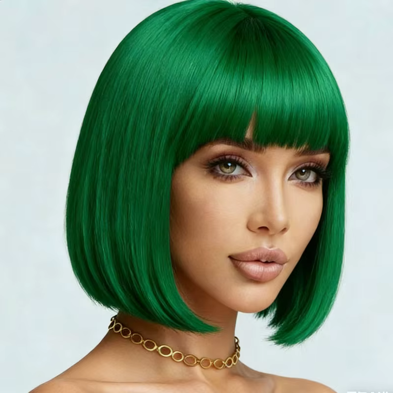 Perruque verte femme 12 pouces, synthétique haute température, adaptée aux fêtes de jeu de rôle, mod