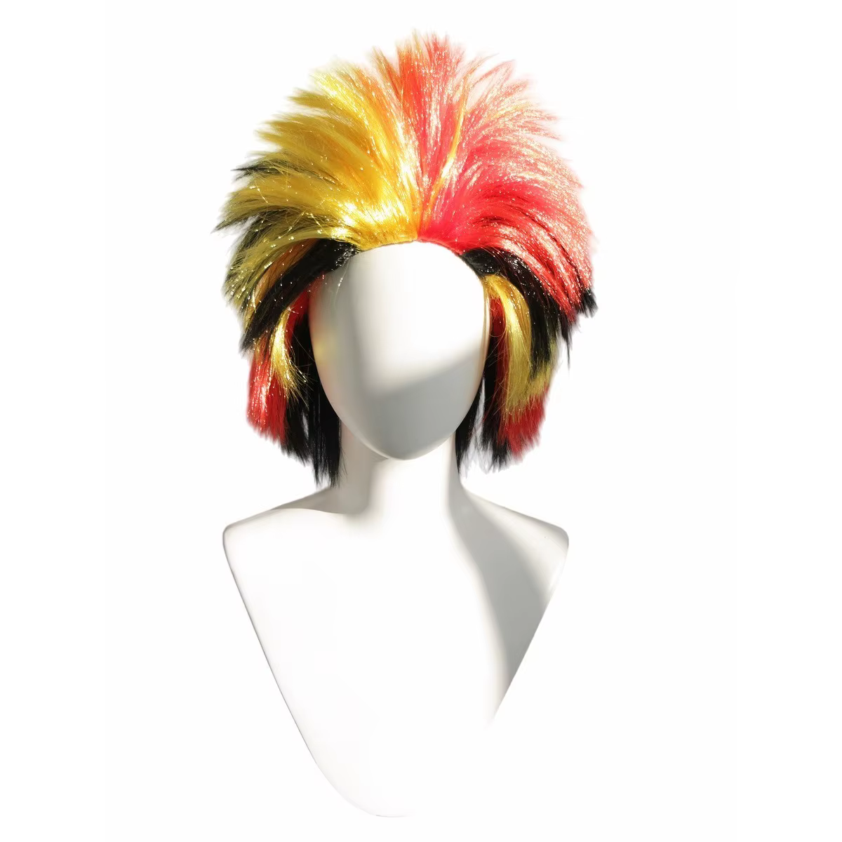 Perruque Mohawk aux couleurs du drapeau allemand, perruque synthétique scintillante noire, rouge et