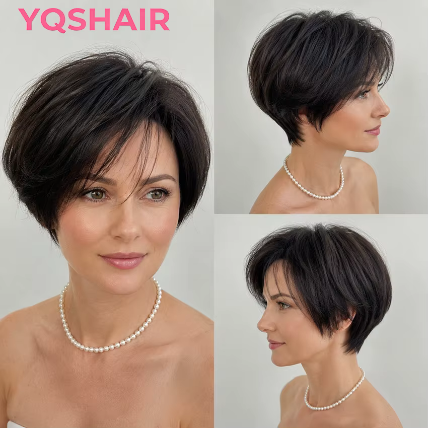 Perruque courte coupe pixie bob 100% cheveux humains, perruque entièrement en dentelle nouée à la ma