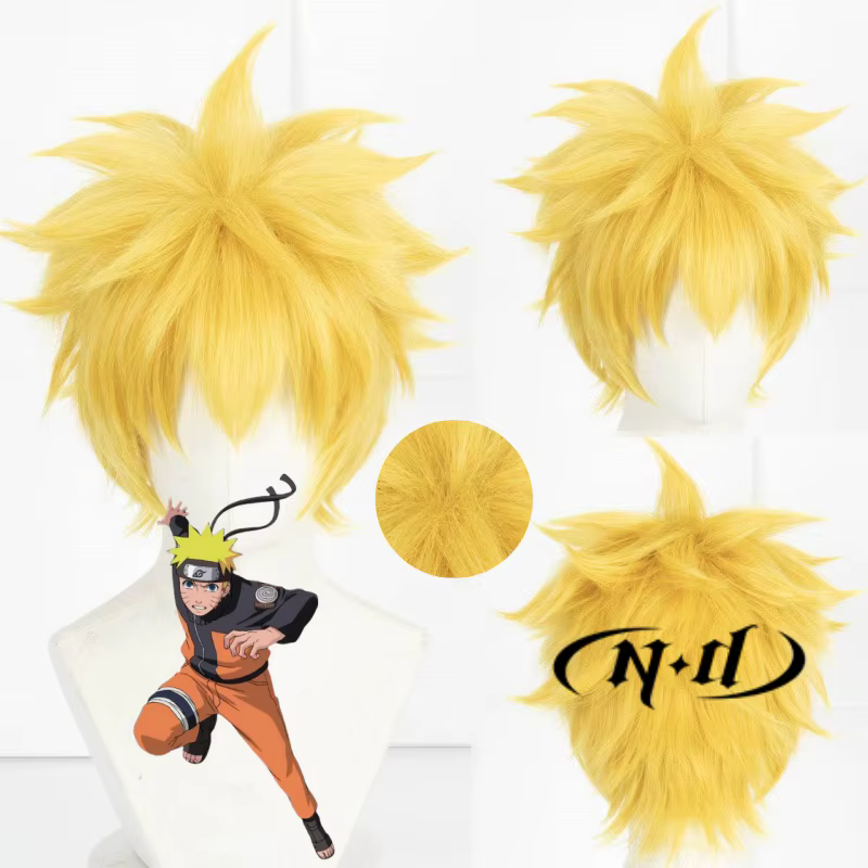 ND Anime Cosplay perruque Uzumaki Cosplay cheveux jaune court moelleux couches cheveux résistant à l