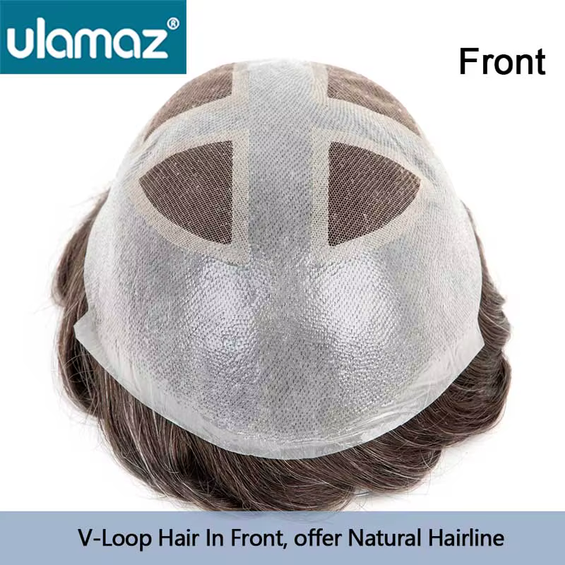 Homme prothèse de cheveux français dentelle peau système de cheveux pour hommes Microskin hommes pro