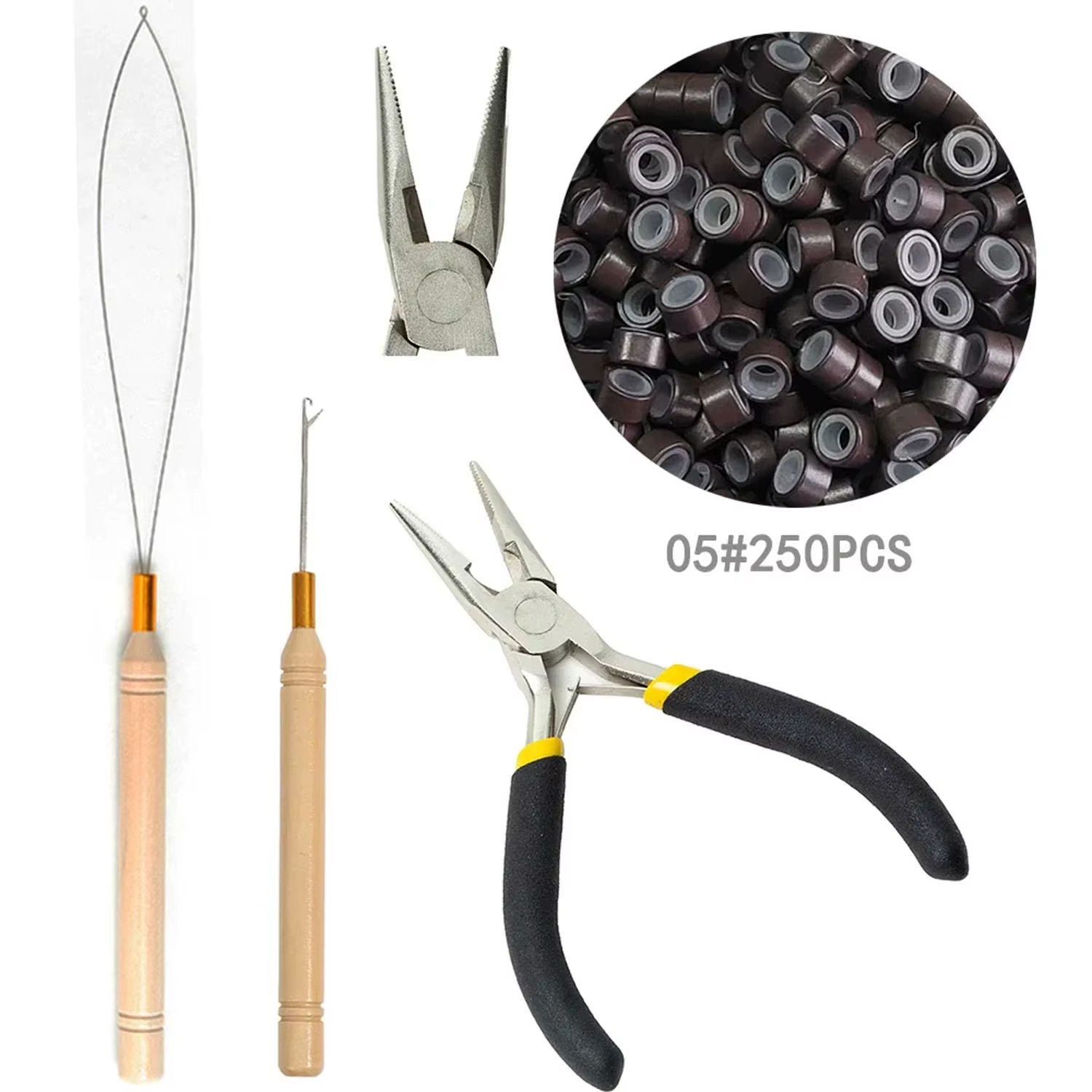 Kit d'extension de cheveux avec perle au Crochet, Nano anneau et pince d'extension, accessoire de co