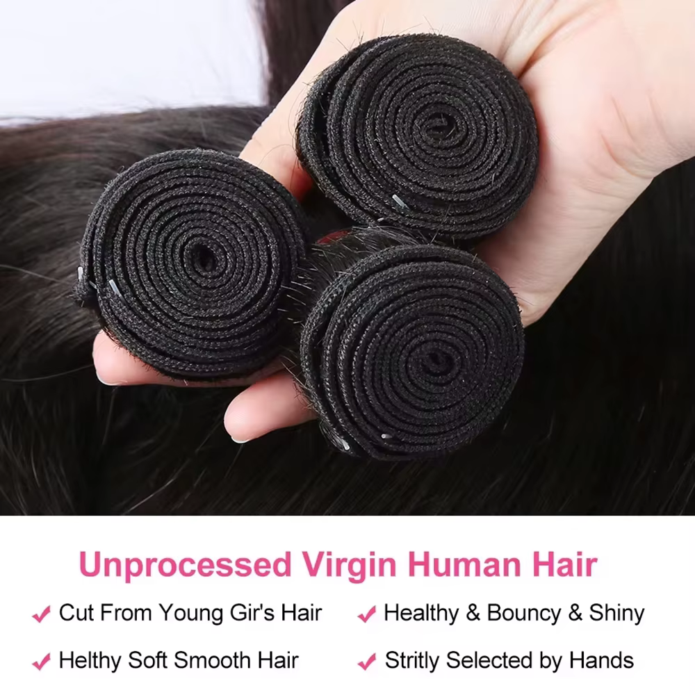 Lot de 3 ou 4 mèches de cheveux humains vierges brésiliens lisses comme des baguettes, 30 à 40 pouce