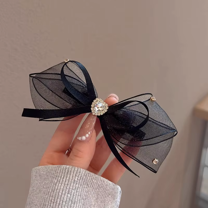 Barrettes à cheveux douces pour femmes, noires, avec strass, style coréen polyvalent, accessoire de