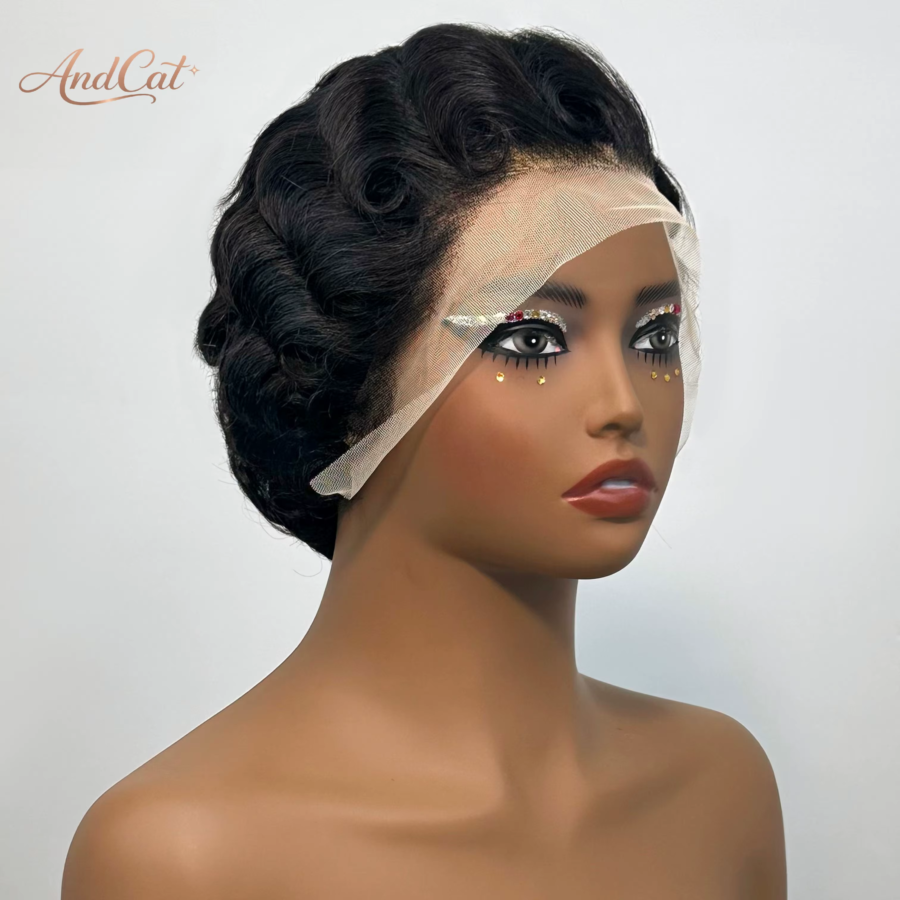 Perruque Courte Bouclée Pixie Cheveux Humains Vierges Brésiliens 100% Naturels Perruques Frontales 1