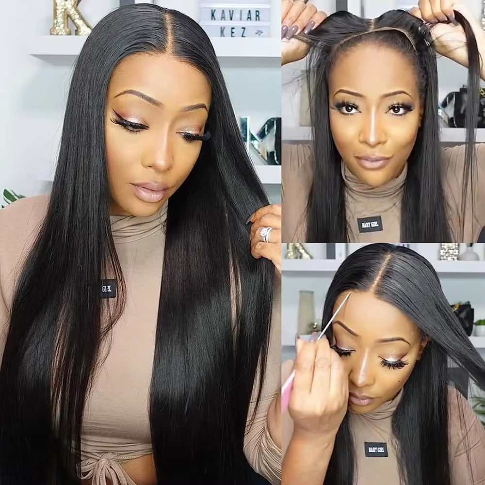6X4 Perruques Cheveux Humains Sans Colle Prête à Porter 4X4 Glueless Wigs Human Hair Lisse Dentelle 