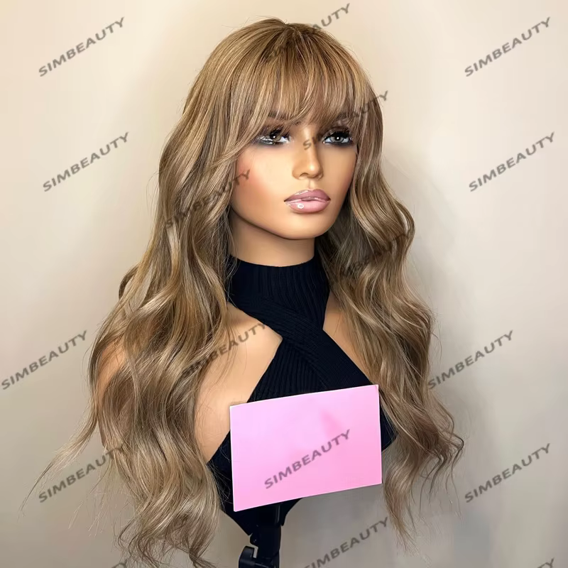Perruque Lace Front Wig naturelle indienne Remy, cheveux lisses et longs, blond ombré, sans colle, a