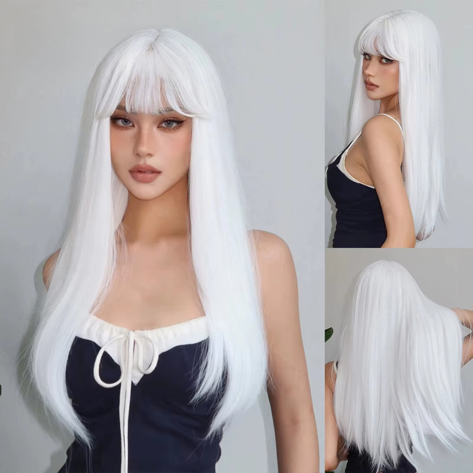 Perruques synthétiques longues et droites blanches pour femmes, cheveux artificiels colorés pour fêt