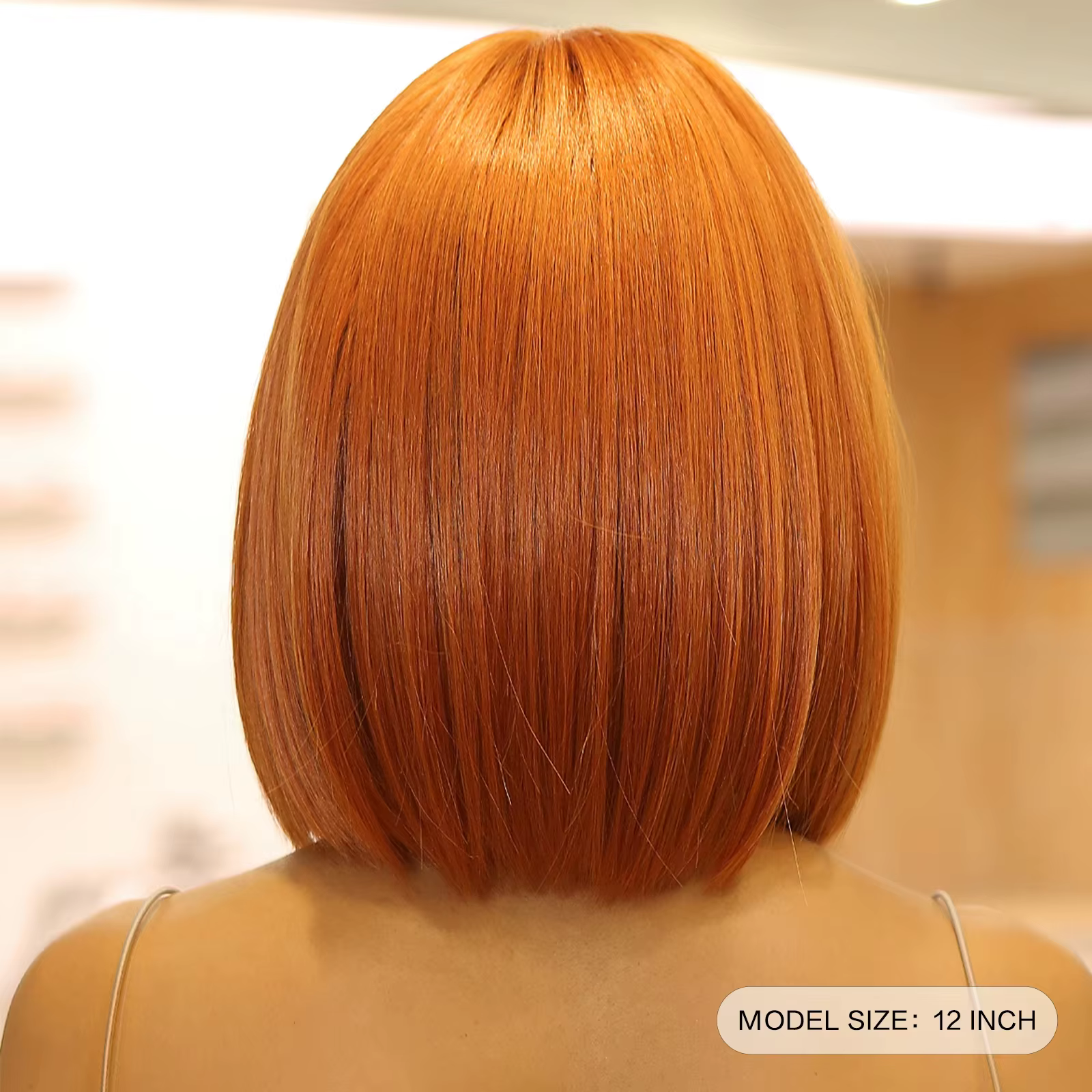Perruque synthétique courte et droite, perruque Bob marron gingembre avec frange droite pour dames, 