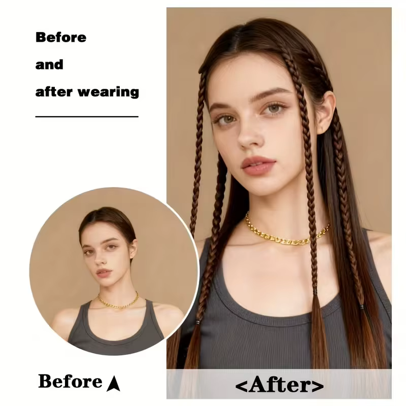 20 pouces synthétique 2 pièces Y2K Style cheveux longs raides Mini tresse haute température fibre co